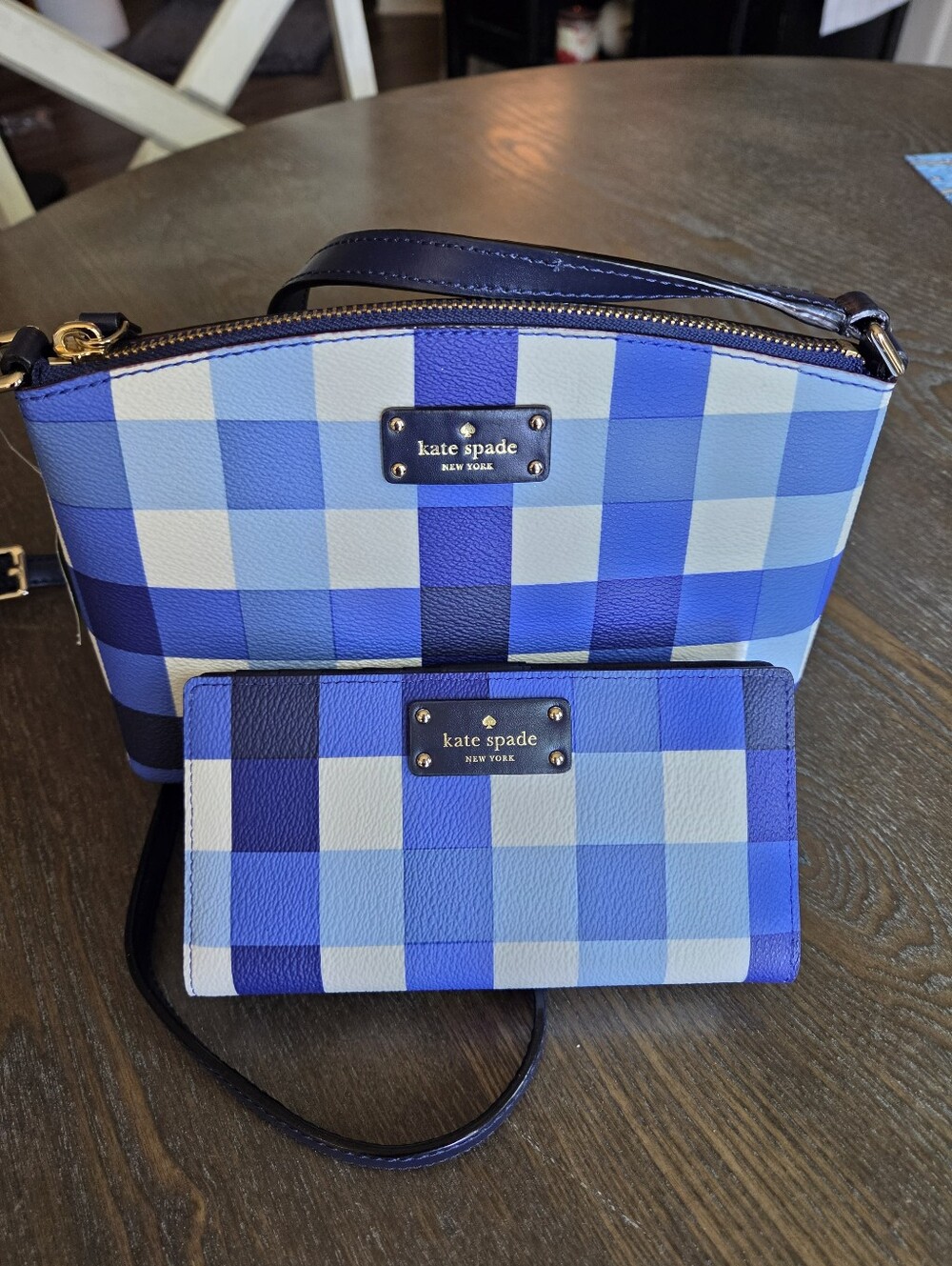 kate spade ♠ NY "NWT" Grove St. Millie CB & Wallet... Pacific Gingham 💙🤍